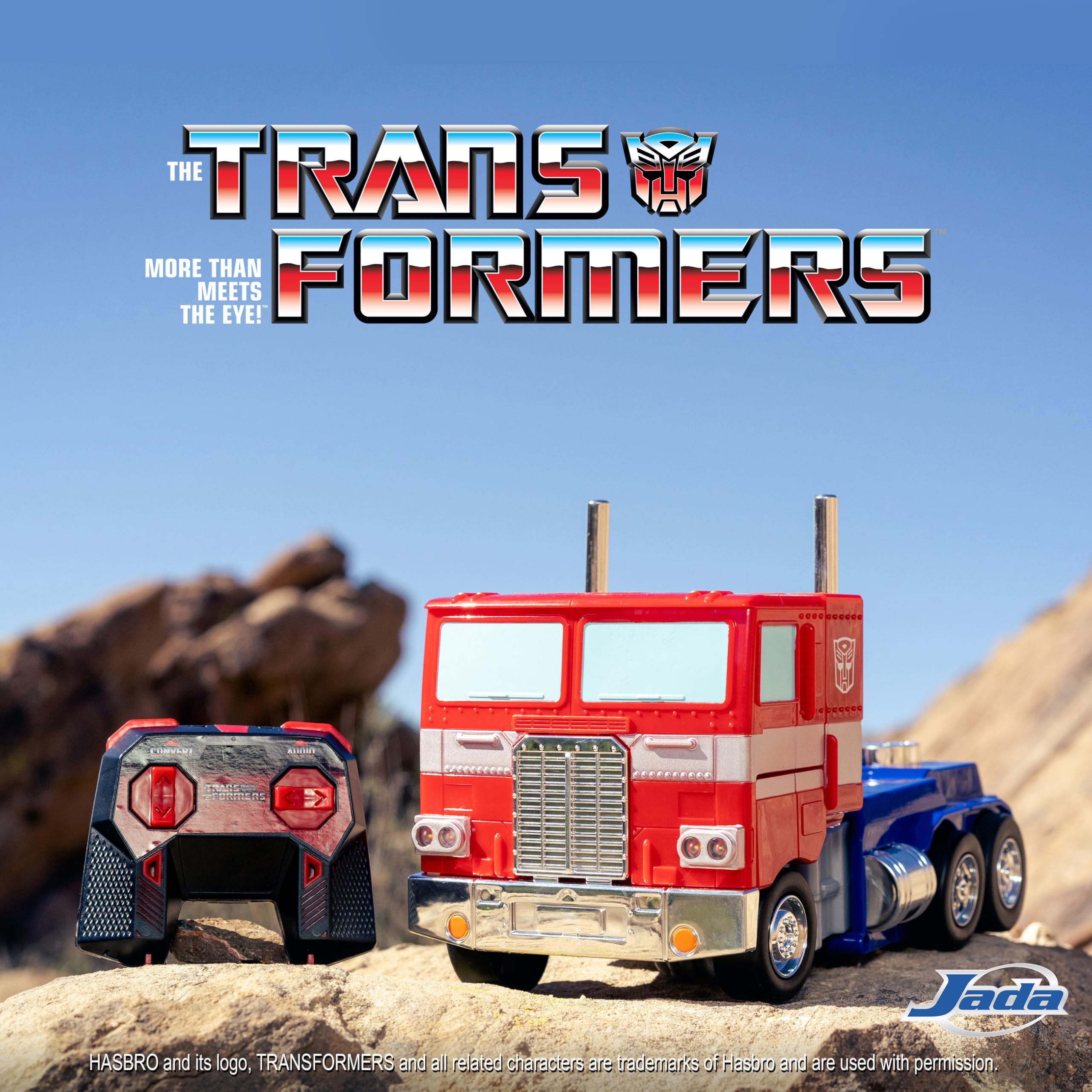 Jada, Radio Control Transformers Optimus Prime Convertible 34 cm, Camion radiocommandé 2 canaux 2,4 GHz, lumière et Son, se déplace dans Toutes Les Directions, se transforme en Robot, +8 Ans