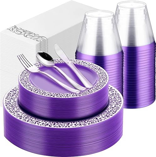 Norme Juego de vajilla de plástico de 50 piezas para 50 invitados, incluye 50 platos llanos de 10.2 pulgadas, 50 platos de 7.5 pulgadas, 150