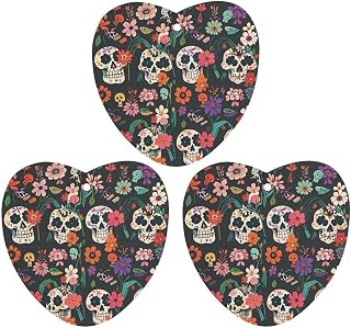 Car Air Fresheners 3 Pcs Hanging Air Freshener Day of The Dead Floral Skull Patterns Car Aromatherapy Tablets Wardrobe Pendant Fragrance Scented Cards for Rearview Mirror Bedroom Car Interior Decor
