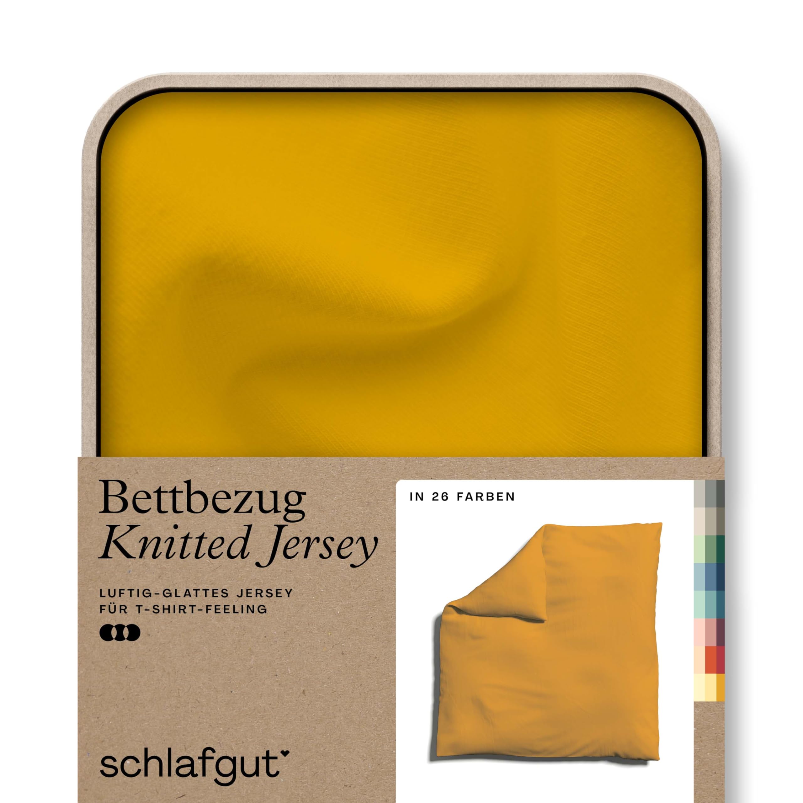 schlafgut Knitted Jersey Bettwäsche 135x200cm Bettdecke Bezug einzeln, Multicolor Uni, weich und faltenfrei mit Elasthan (Yellow Deep, 200x200)