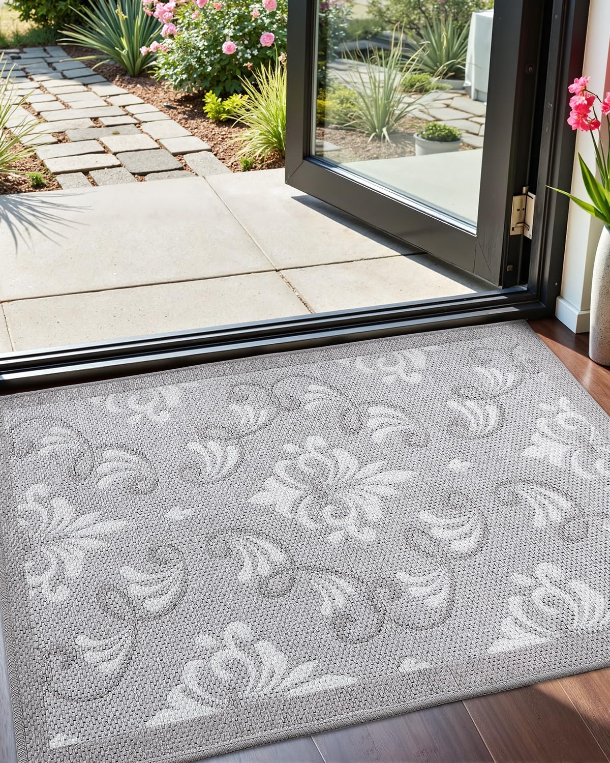 DEXI Door Mat 23x36, Washable Floral Entryway Mats Low Profile, Absorbent Muddy Dirt Doormats for Entrance Inside Home, Porch