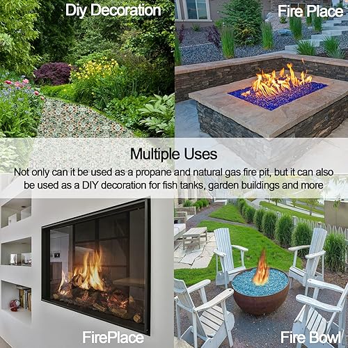 Miniatura 4 de Kleuete Vidrio de fuego triturado de 10 libras y 12 pulgada para chimenea natural o propano y paisajismo, 10 libras azul cobalto