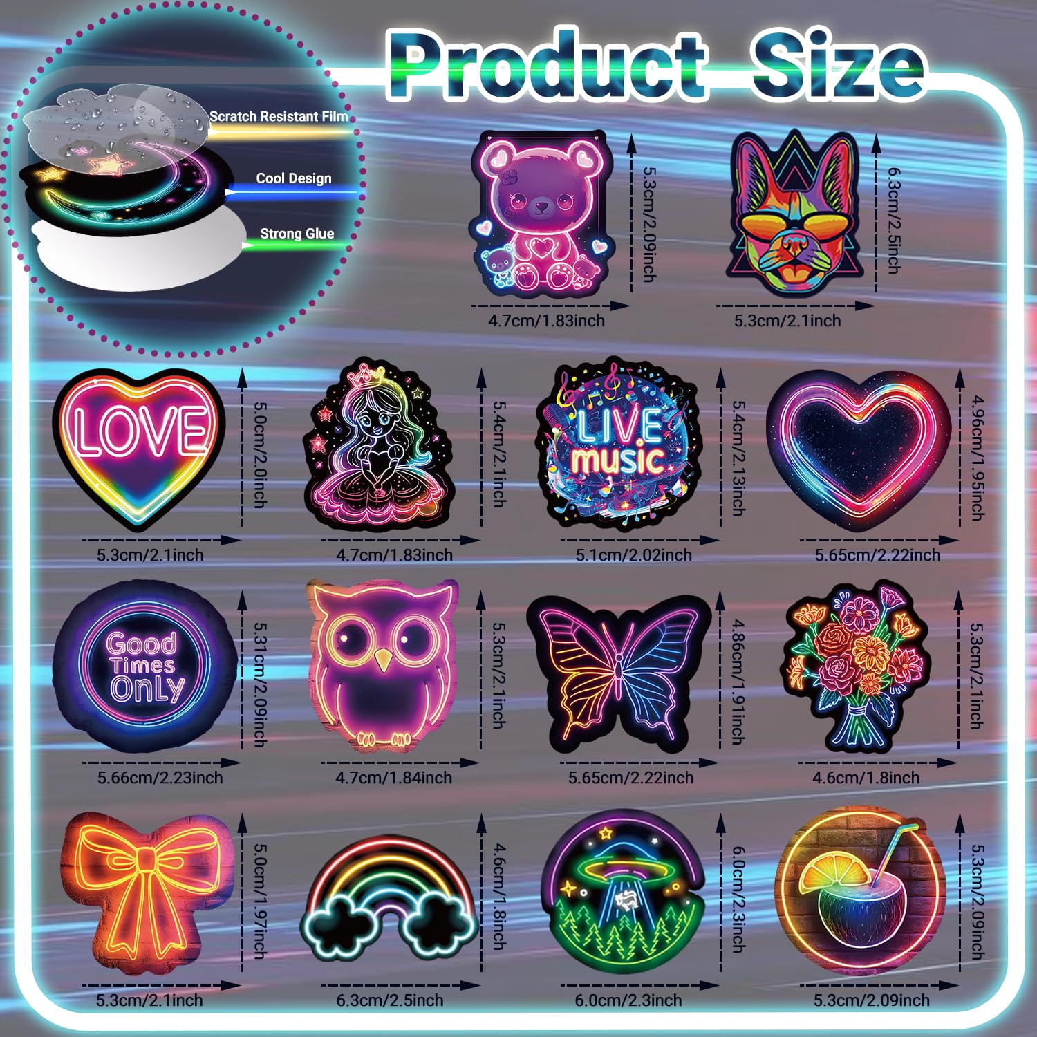 Adesivi 300 Pezzi Stickers Neon Cool, Stickers Vinile Impermeabili, Adesivi per Borraccia, Porta Pranzo, Skateboard, Journaling, Scrapbooking, Computer Portatile, Taccuino, Valigia, Notebook, ecc