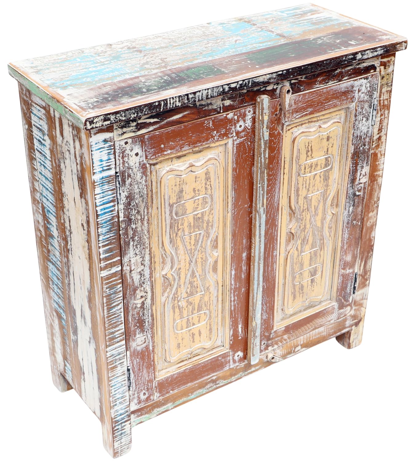 GURU SHOP Masywna komoda w stylu vintage, Highboard, kredens, Szafka do korytarza – model 40, wielokolorowa, 89 x 82 x 35 cm, komody i komody