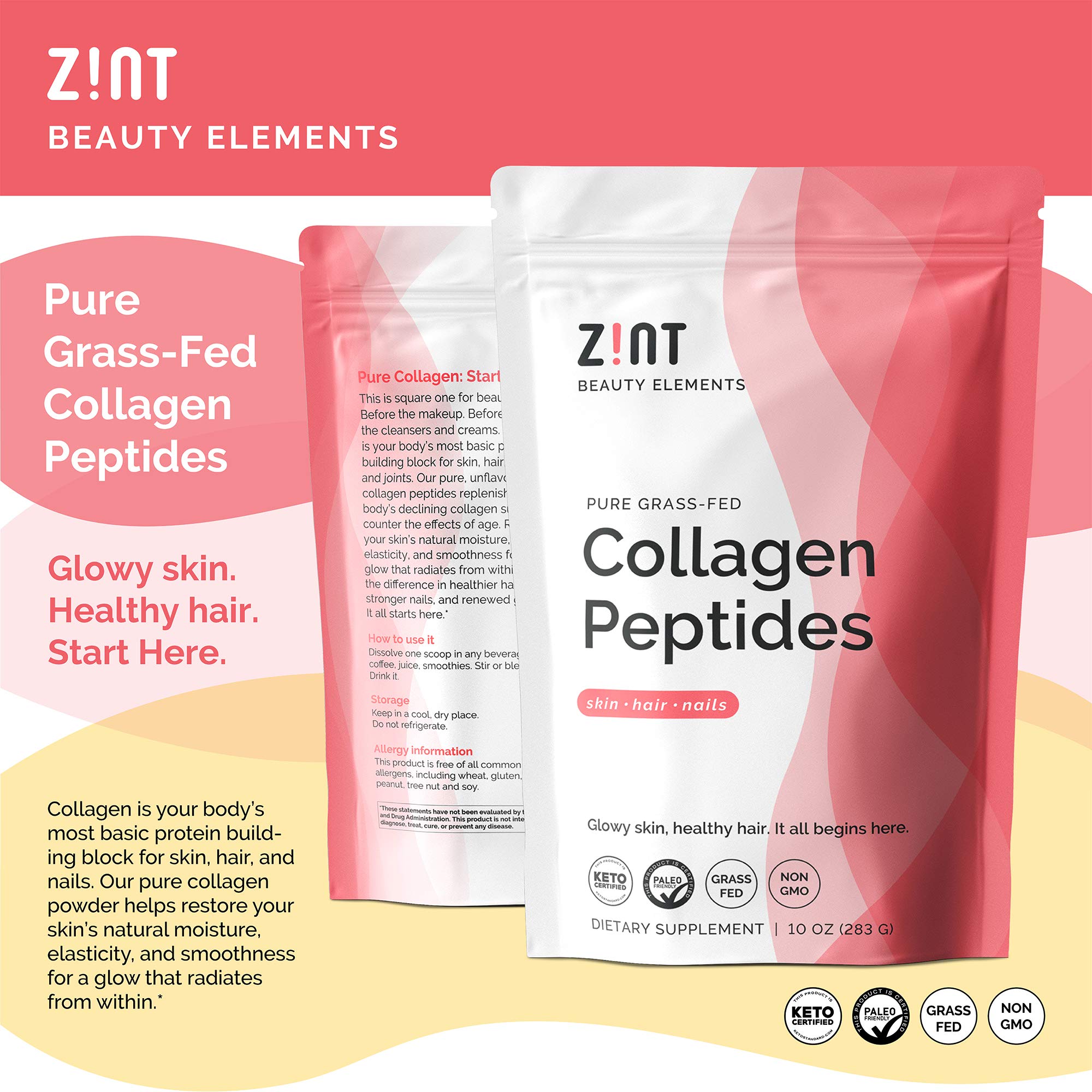 Zint Collagen Hydrolysate Protein Powder (2 Lb.) Hydrolyzed Kosher Beef Collagen Peptides