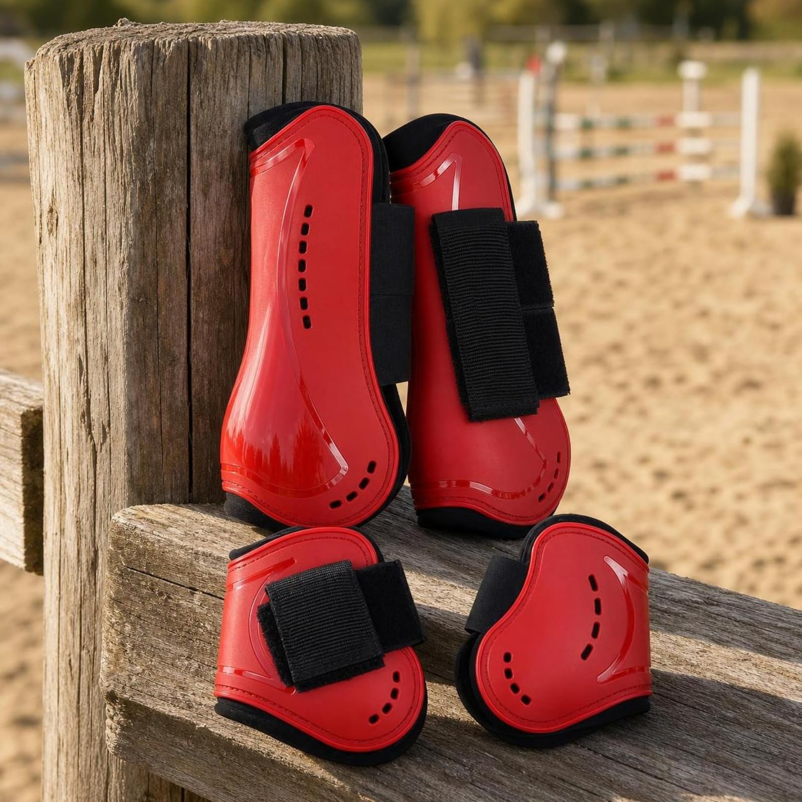 4 Pezzi Paratendini con Morbidi | Imbottiti, Protezioni per Cavallo con conchiglia in PU, Resistenti, Stivali con Chiusura a Strappo, Salto Ostacoli