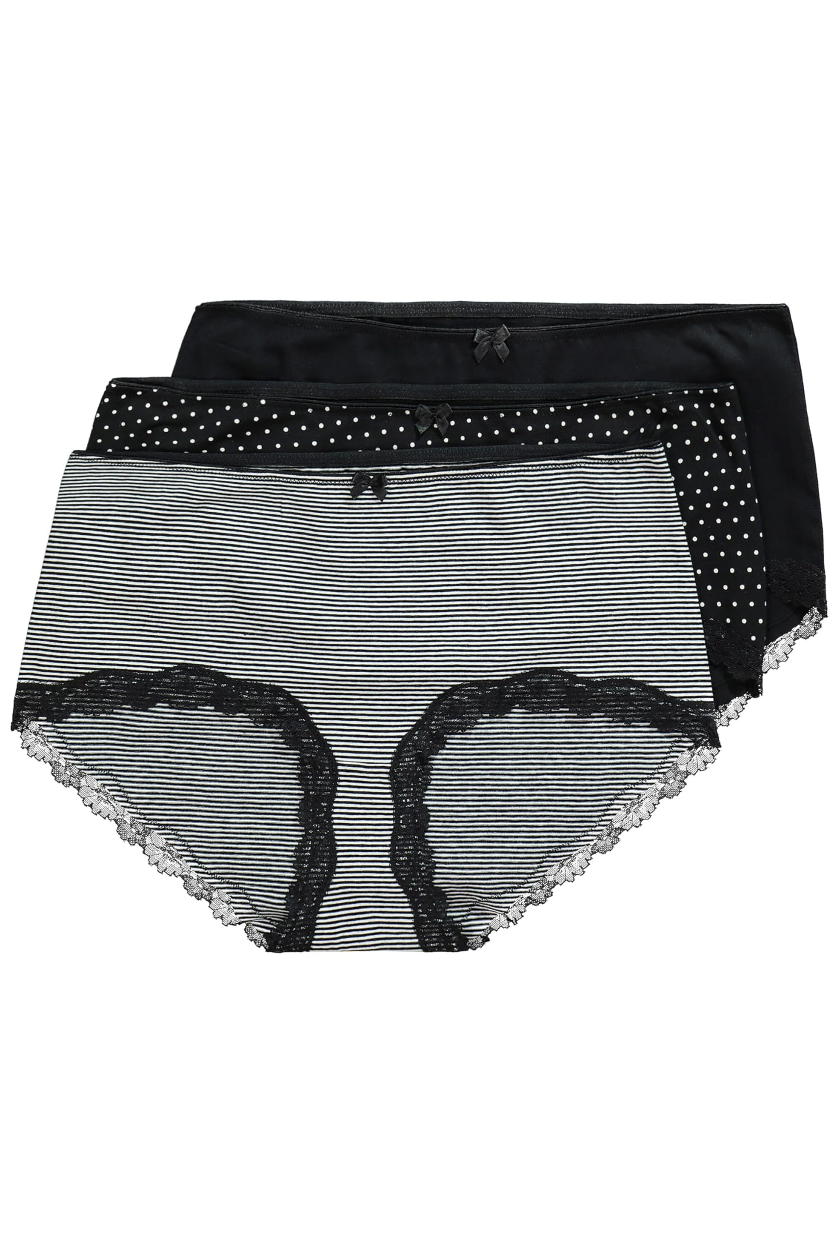 Ulla Popken Women's Schwarz 3Pcs, Hipster Dotted And Striped Briefs, 54-56