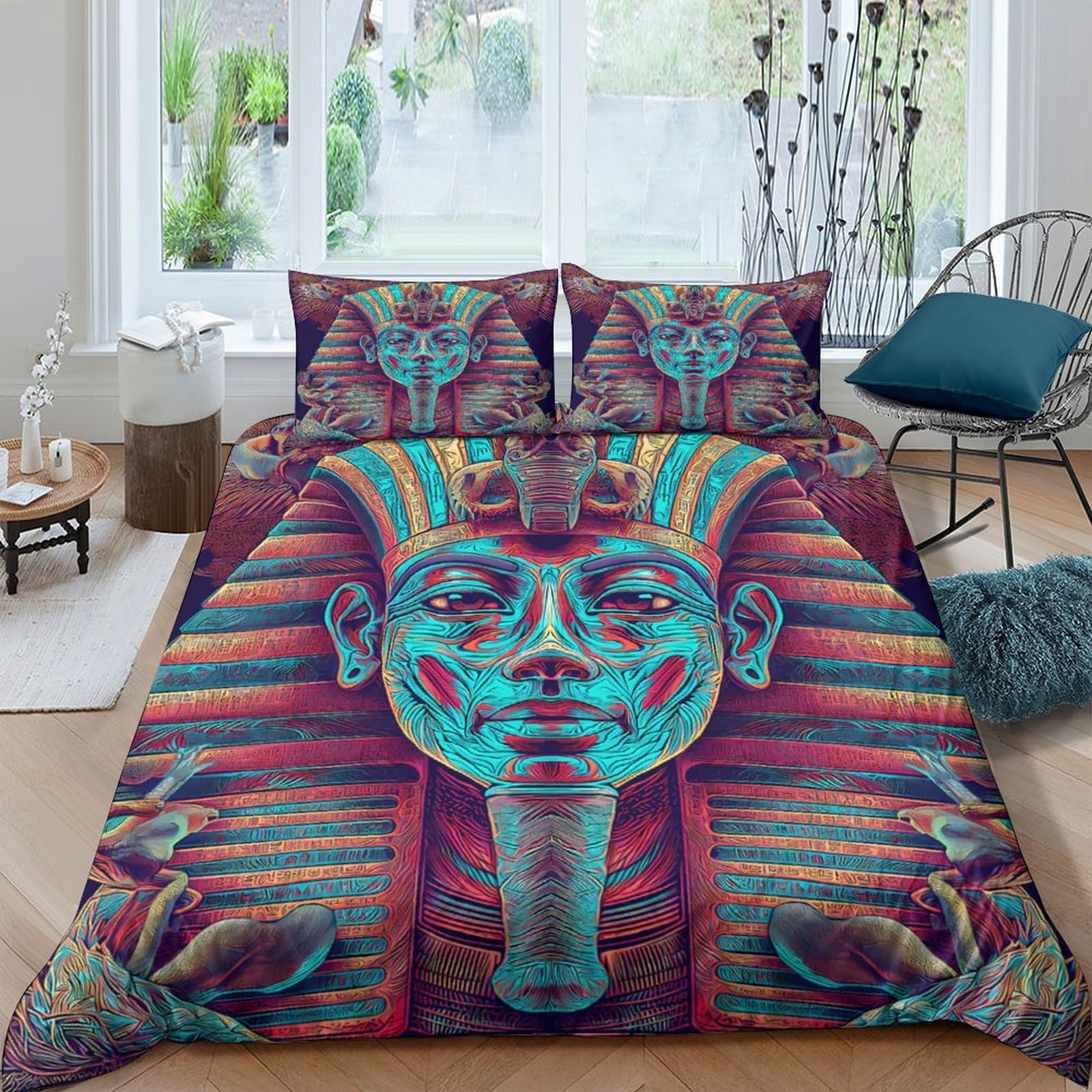 Ctjqhvkz Style-10 3D Printed Egyptian Pharaoh Fitted Sheet Microfiber Vibrant Art Mattress Cover For Bedroom Dorm Decor Protection Single（135X200cm）