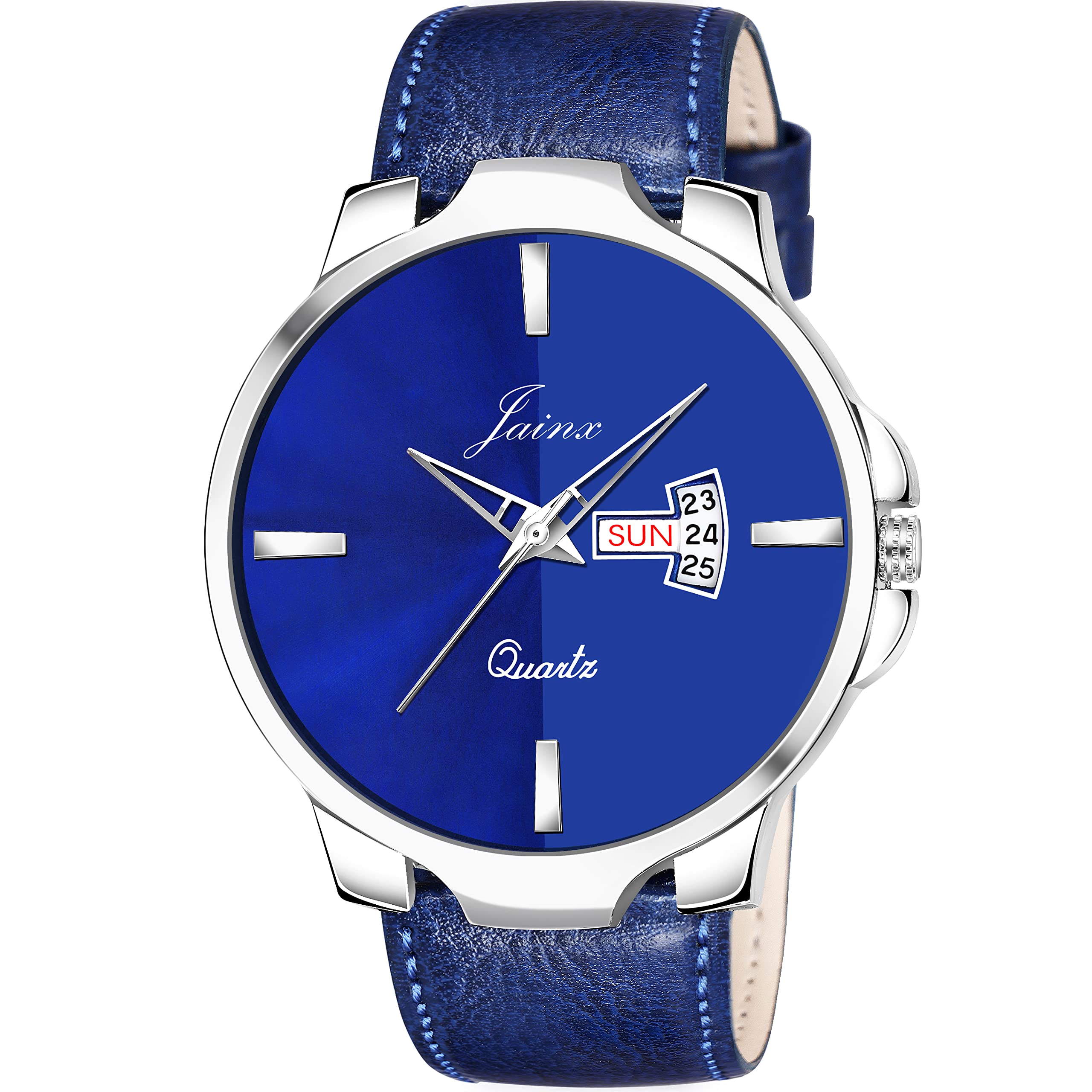 jainx Day and Date Blue Leather Strap Analog Wrist Watch for Men - JM7131 (B0B84R97T1) Amazon Price History, Amazon Price Tracker