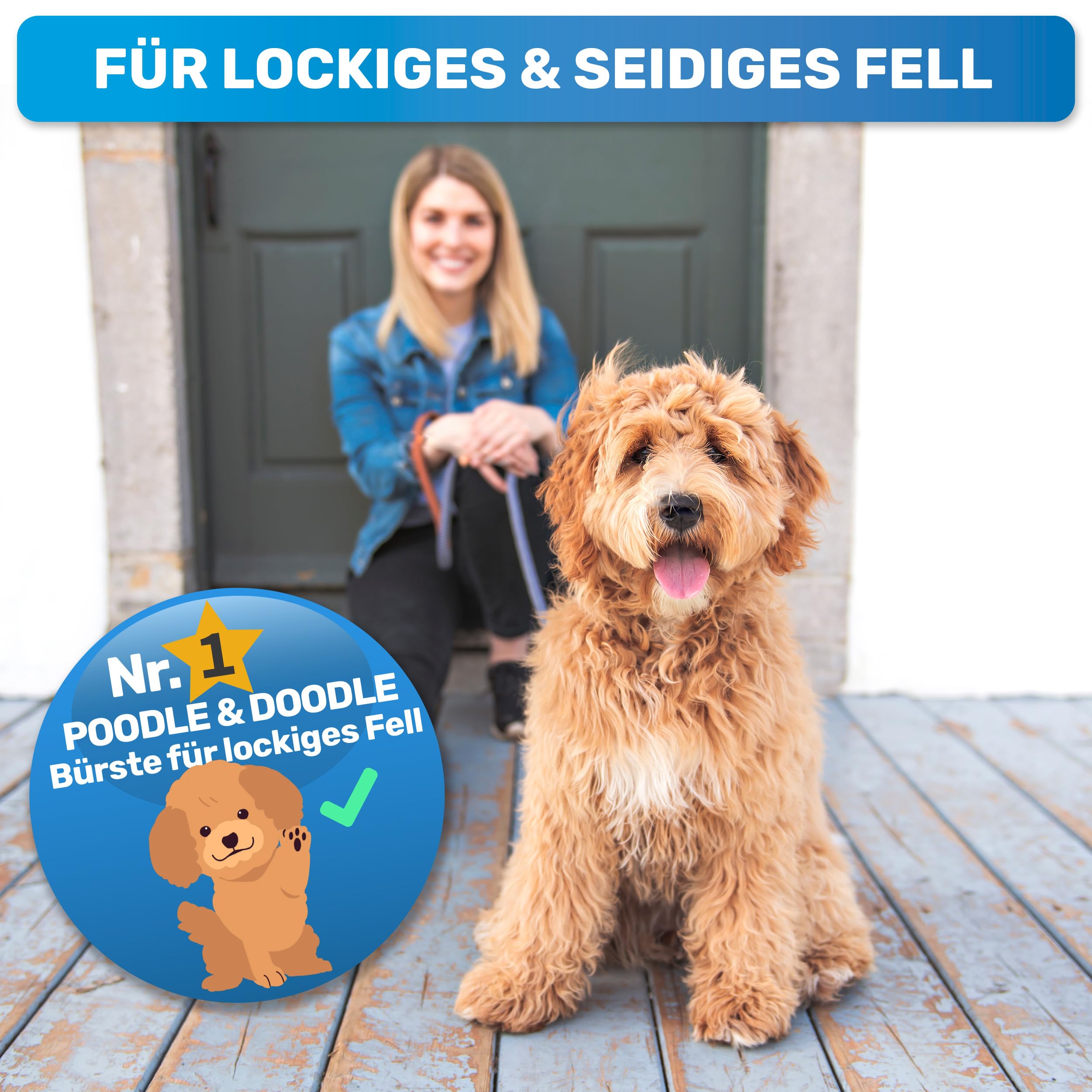 BluePet ZupfZeug Pro Professionelle Hundebürste Langhaar, Flexible Zupfbürste für Hunde & Katzen I Entfernt sanft Unterwolle, Verfilzungen & Knoten (Doppelkopf Blau)
