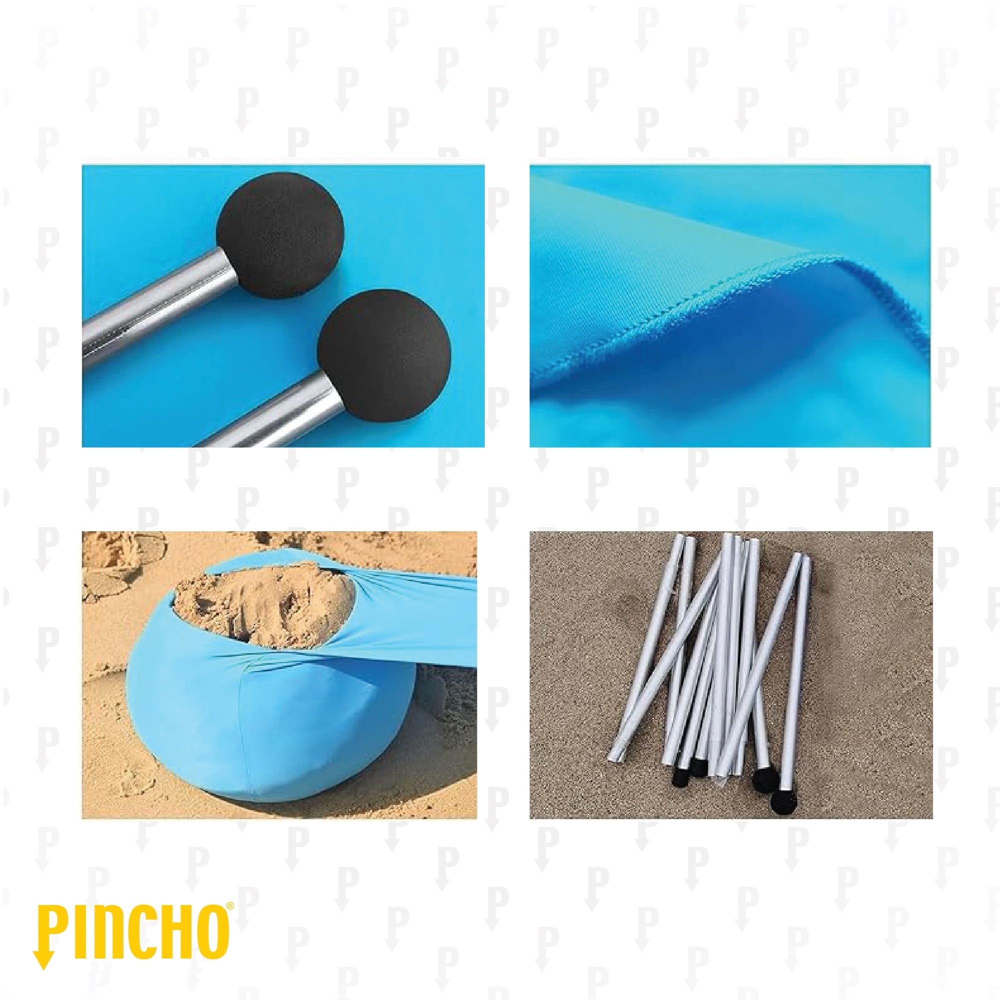 PINCHO Carpa Playa Portátil UPF50+ 210x210 cm para 2-3 Personas, Toldo Playa Plegable con Anclas de Arena, Palos de Aluminio y Refugio Solar Resistente al Viento para Camping y Jardin