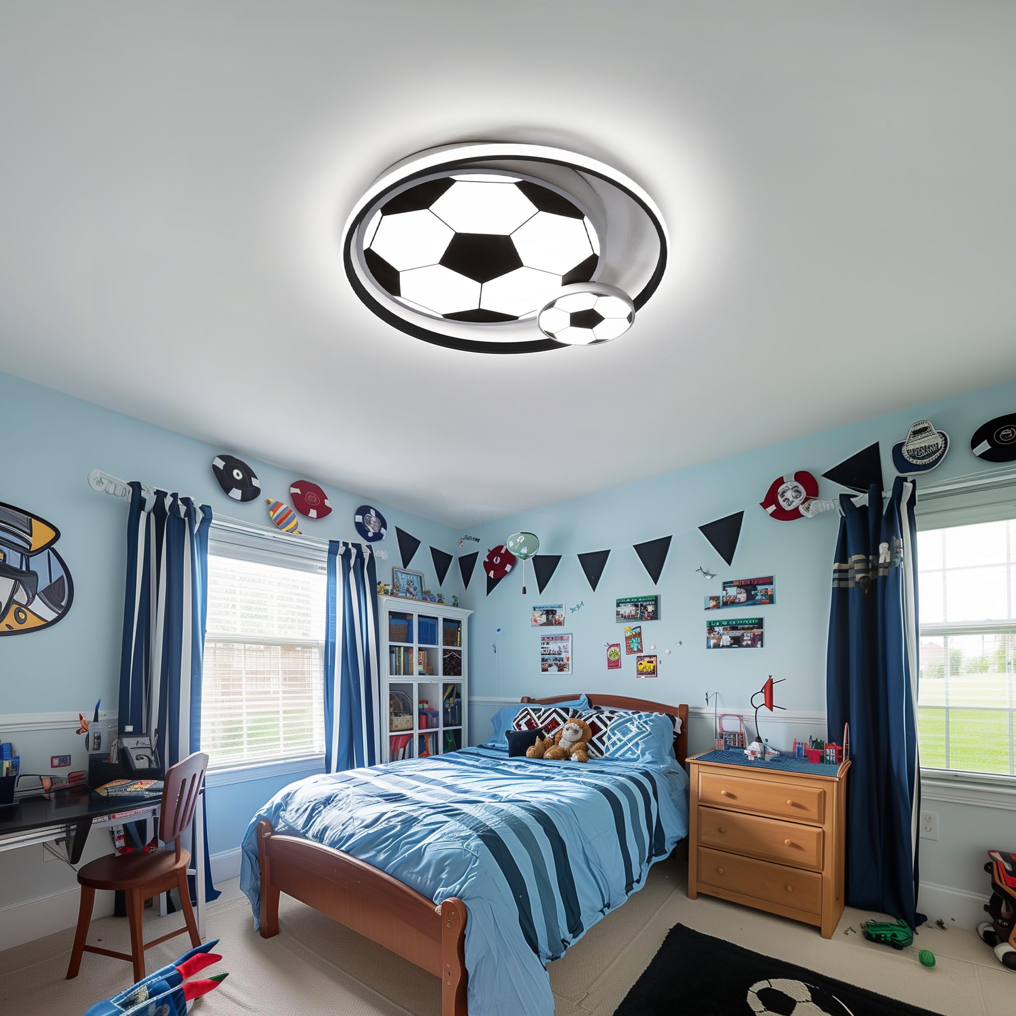 LED Deckenleuchten für Kinder Fußball Deckenlampe Schlafzimmerlampe 3000-6000K Dimmbar Mit Fernbedienung, Nachtlichtfunktion 47W für Kinderzimmerlampe Jugendzimmer Jungen- und Mädchenzimmer 40cm