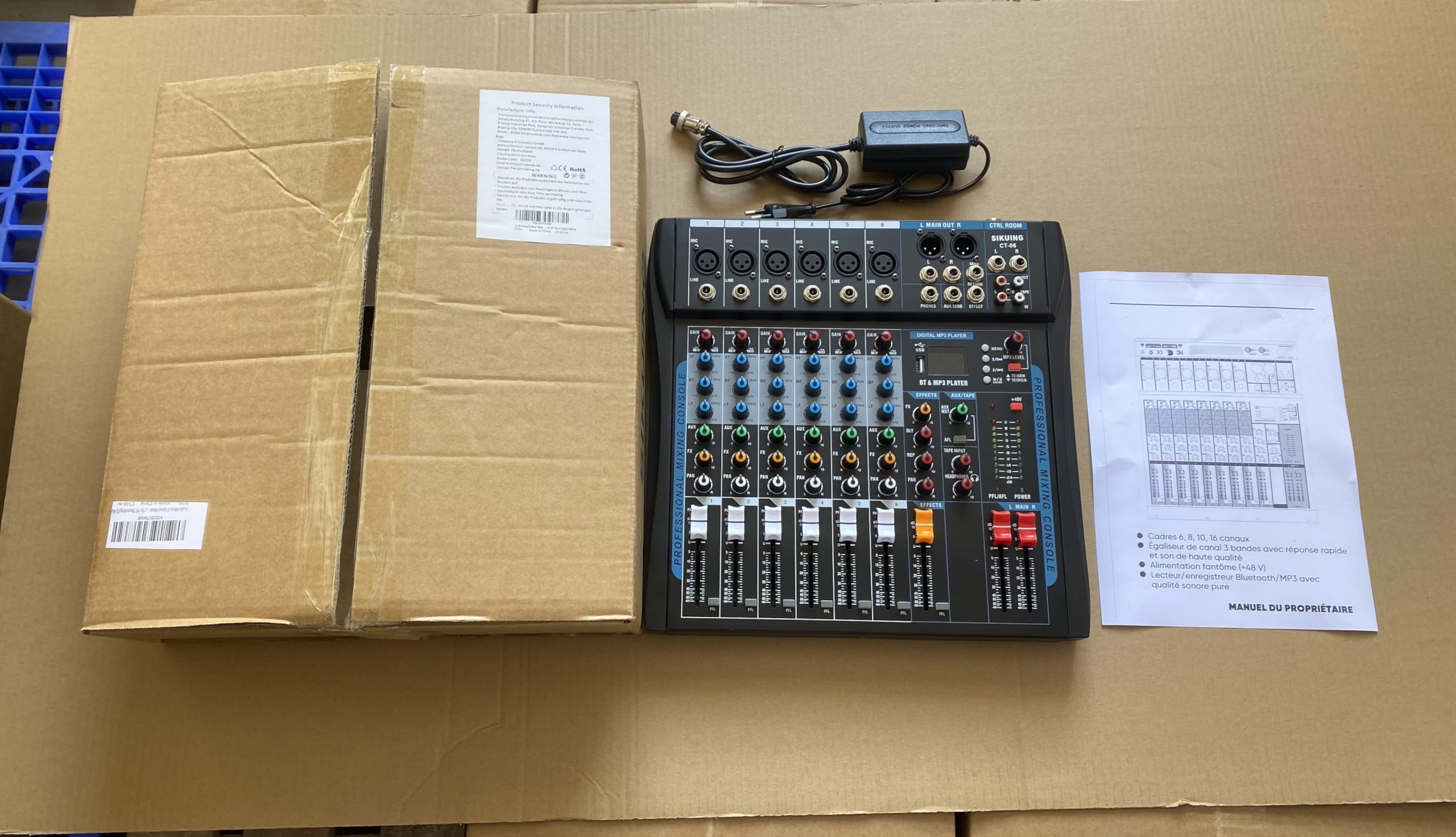 Audio Mixer Professionale a 6 Canali per Streaming Con Effetto 16 DSP, Interfaccia USB e Phantom Power da 48 V - Stereo DJ per PC Recording/DJ Palcoscenico
