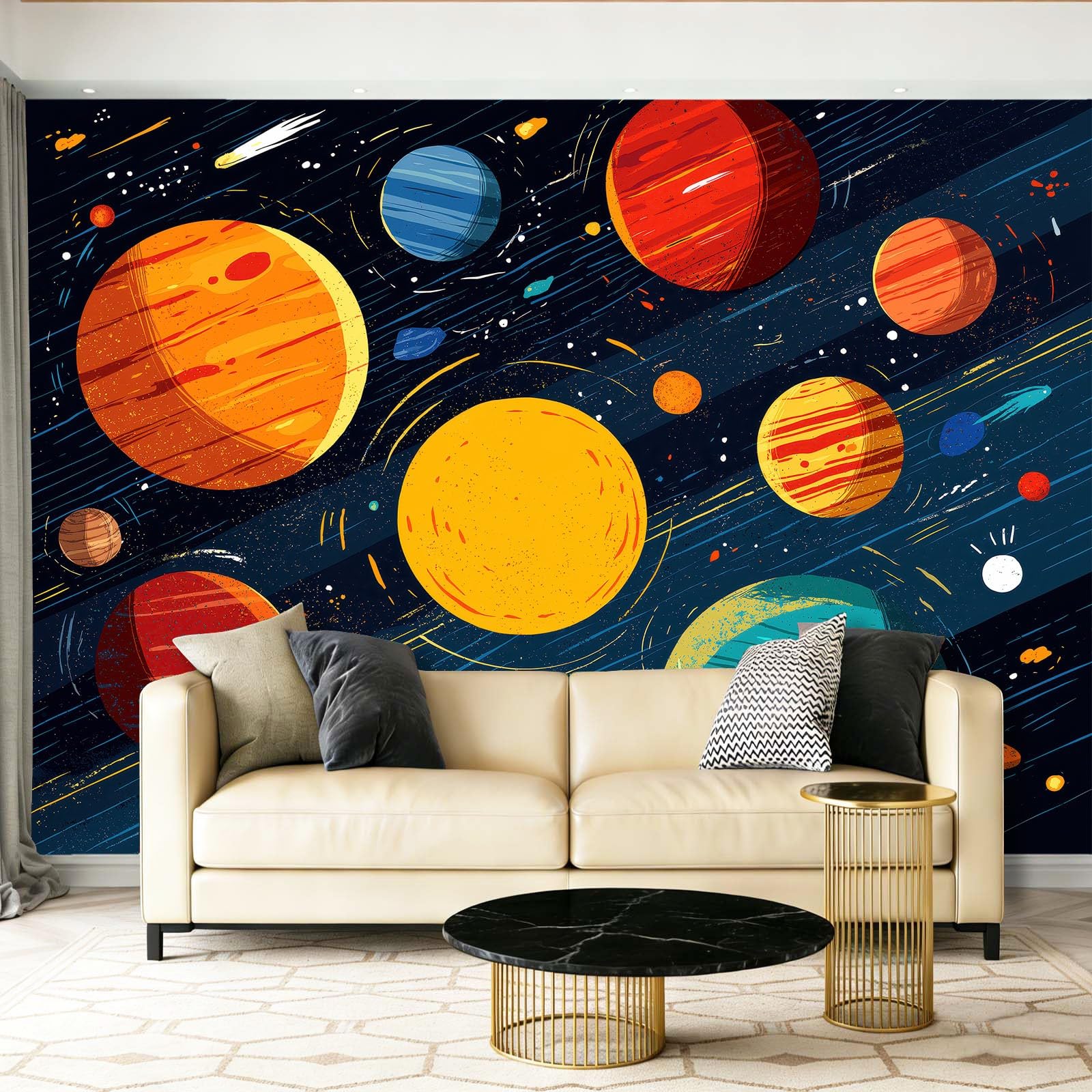 Papier peint panoramique espace pour transformer une chambre d'enfant en nuit étoilée