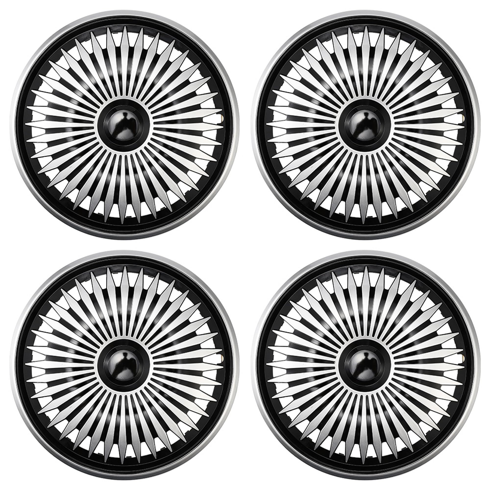 Multi-Spoke Silver with Black Hubcap Wheel Cover Replacement Kit 16" Hub Caps Wheel Rim Cover Car Exterior Accessories Pack of 4, 16 inches