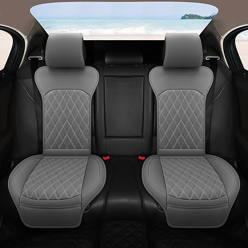 Miniatura 8 de Sanwom Fundas de asiento delantero de automóvil, fundas de asiento de cuero con bolsillo de almacenamiento y dos almohadillas para cinturón, fundas