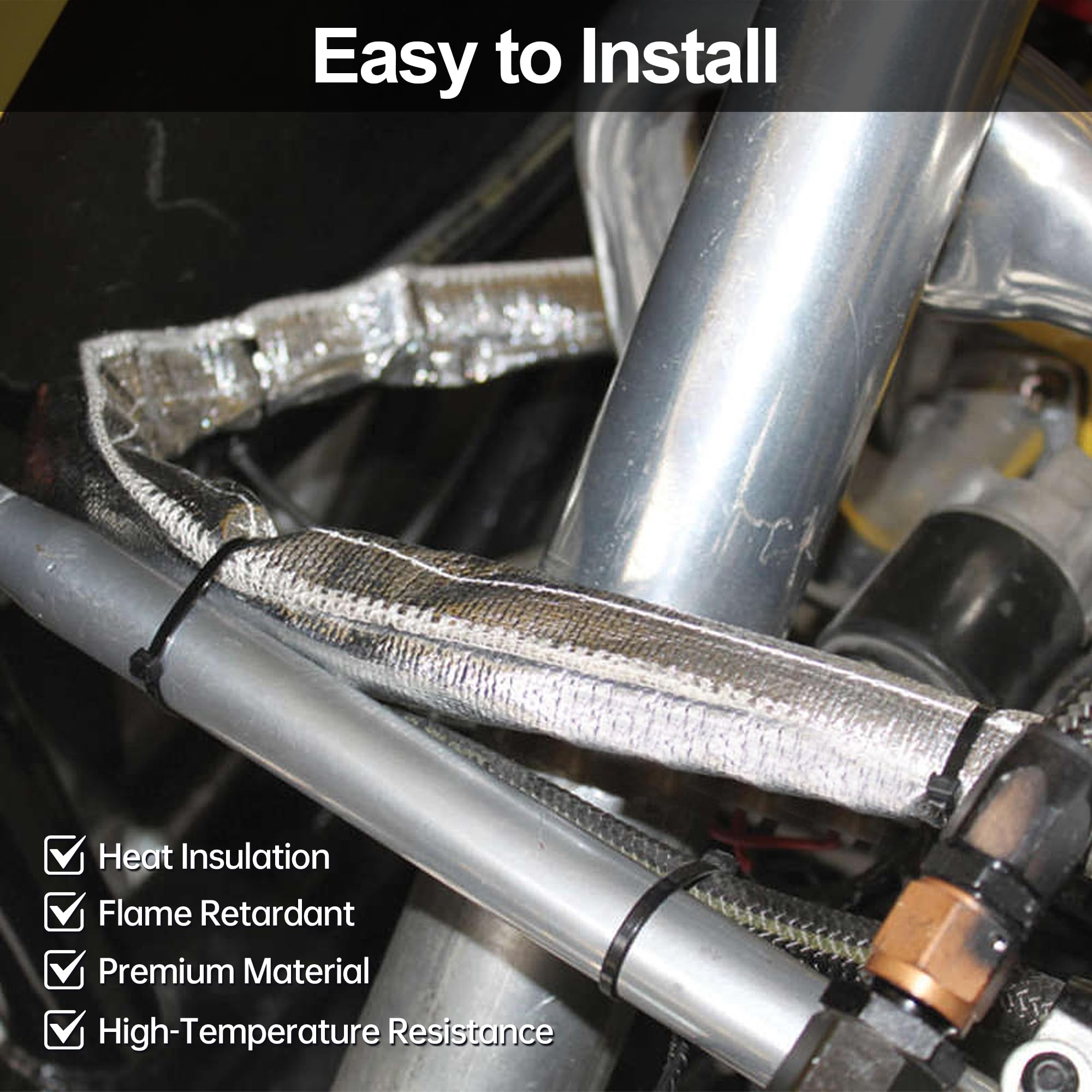 LinaLife Heat Shield Sleeve – 30mm X 1m Aluminized Hook & Loop Wrap For Wires, Hoses & Exhaust Protection - View #2