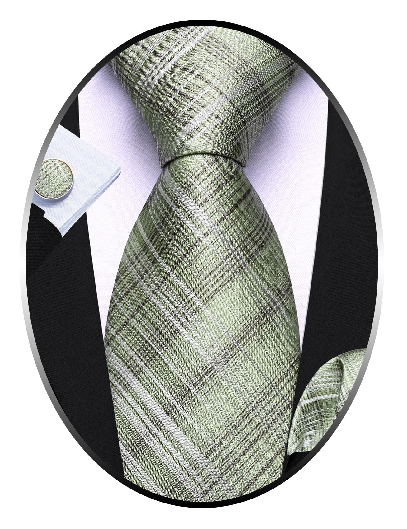 Barry.Wang Plaid Ties Checkered Mens Silk Necktie Handkerchief Cufflinks