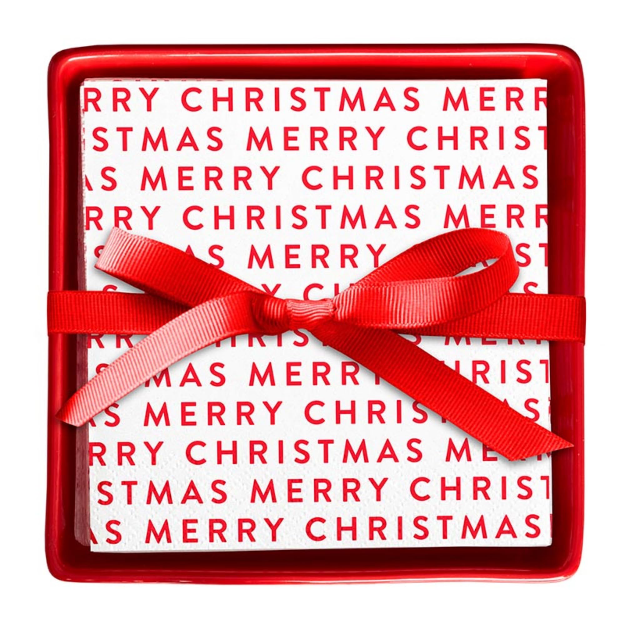 Serviettes en papier de Noël et plateau céramique rouge Santa Barbara Design Studio