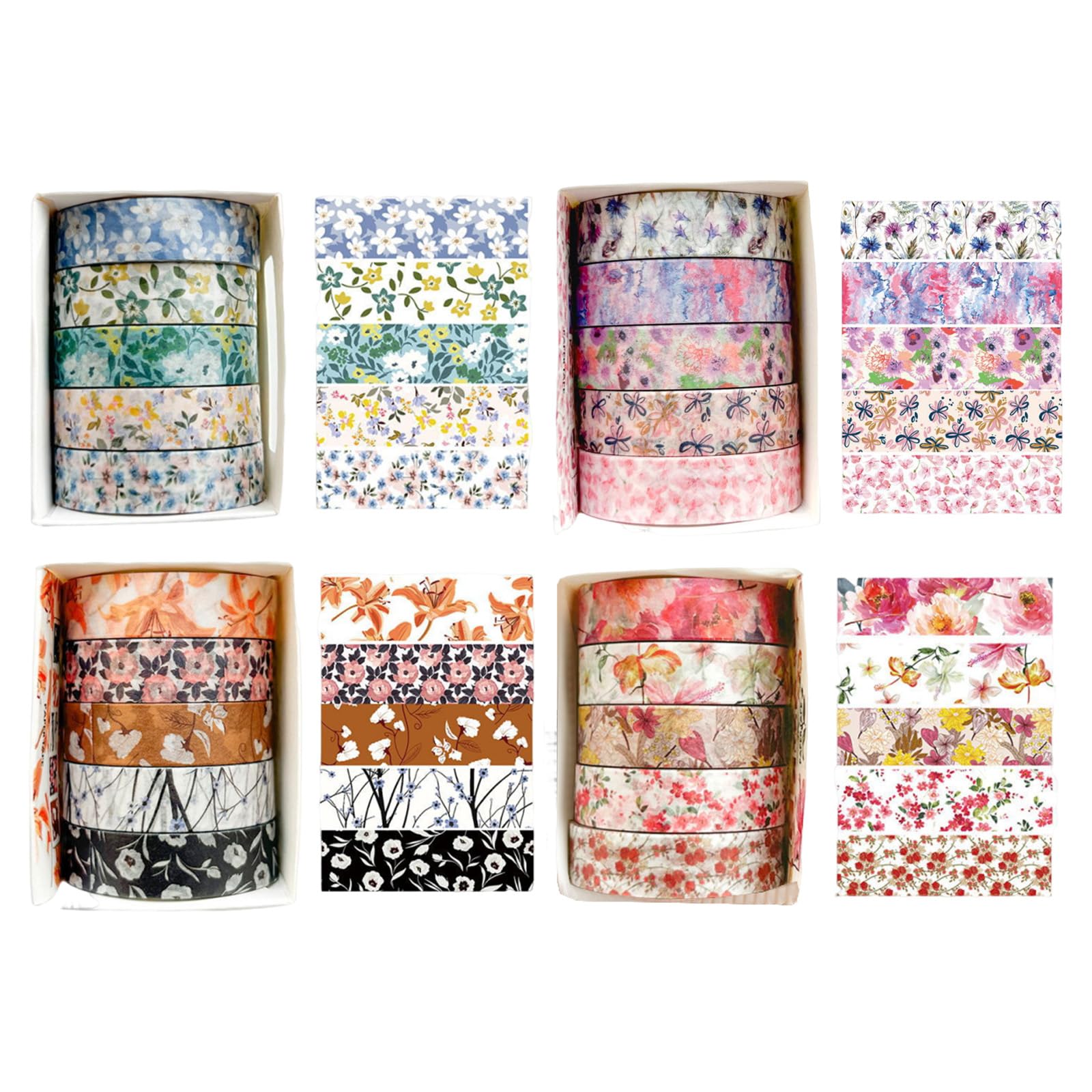 CavspkArt 20 Rolls Washi Tape Set,Flower Decorative Masking Tapes,Multi-Pattern Scrapbook Tapes,Arts and Crafts Floral Washi Tape for Planners,Gift Wrapping,Scrapbooking Supplies (Style-C)