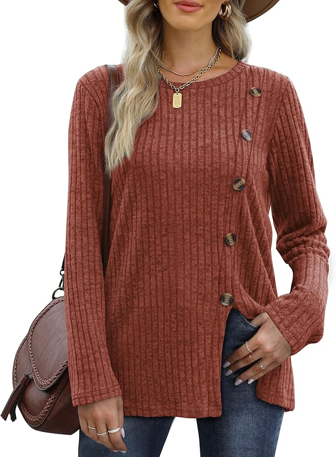 Aokosor Womens Long Sleeve Tops Ladies Lightweight Jumpers Button Front