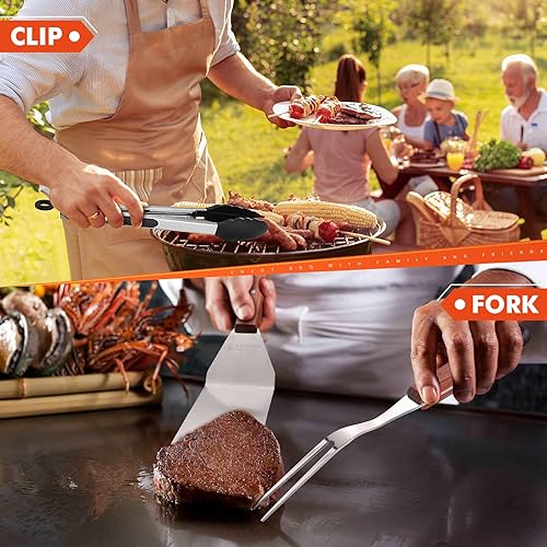 Miniatura 5 de Dragon Creek Juego de 6 accesorios de parrilla de acero inoxidable profesional con mango de madera para barbacoa al aire libre, camping