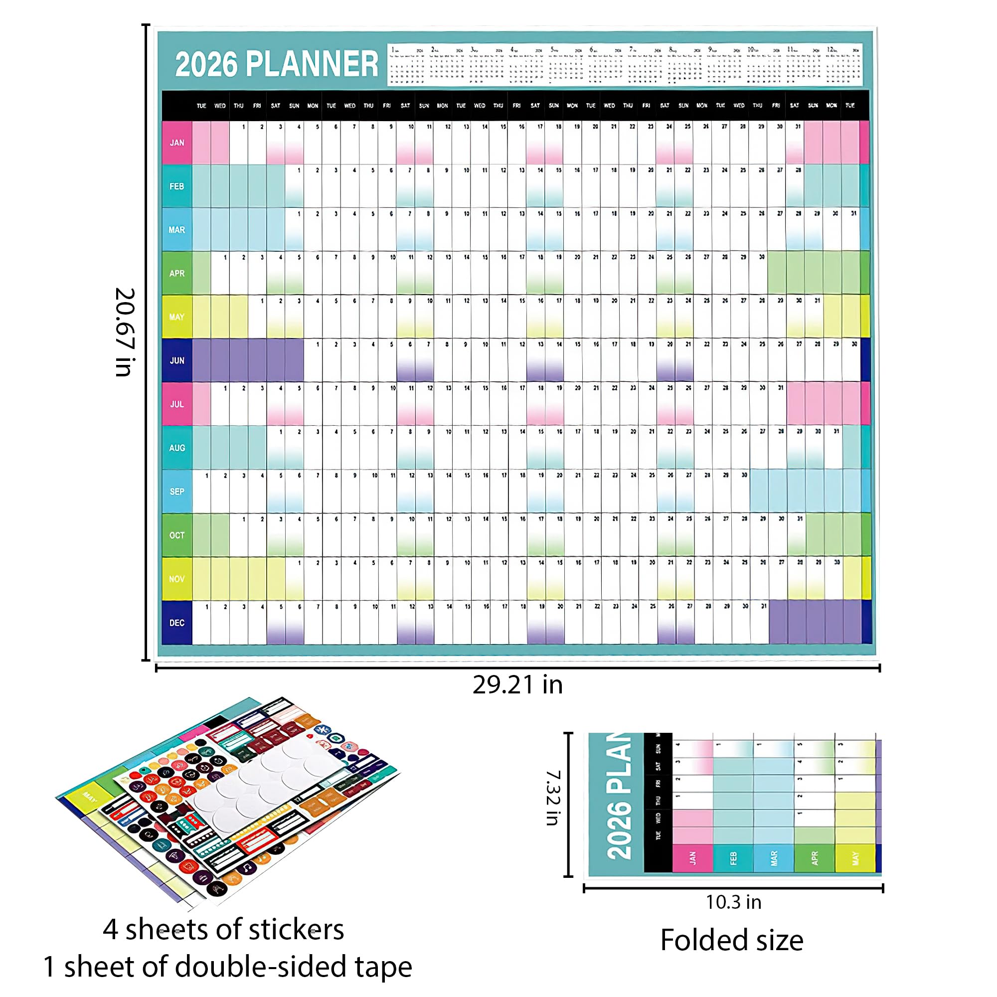 Agenda de pared 2026 A1, calendario anual grande de enero a diciembre de 2026, 88 x 58 cm, color Morandi, vacaciones y fines de semana destacados, espacio extra para notas