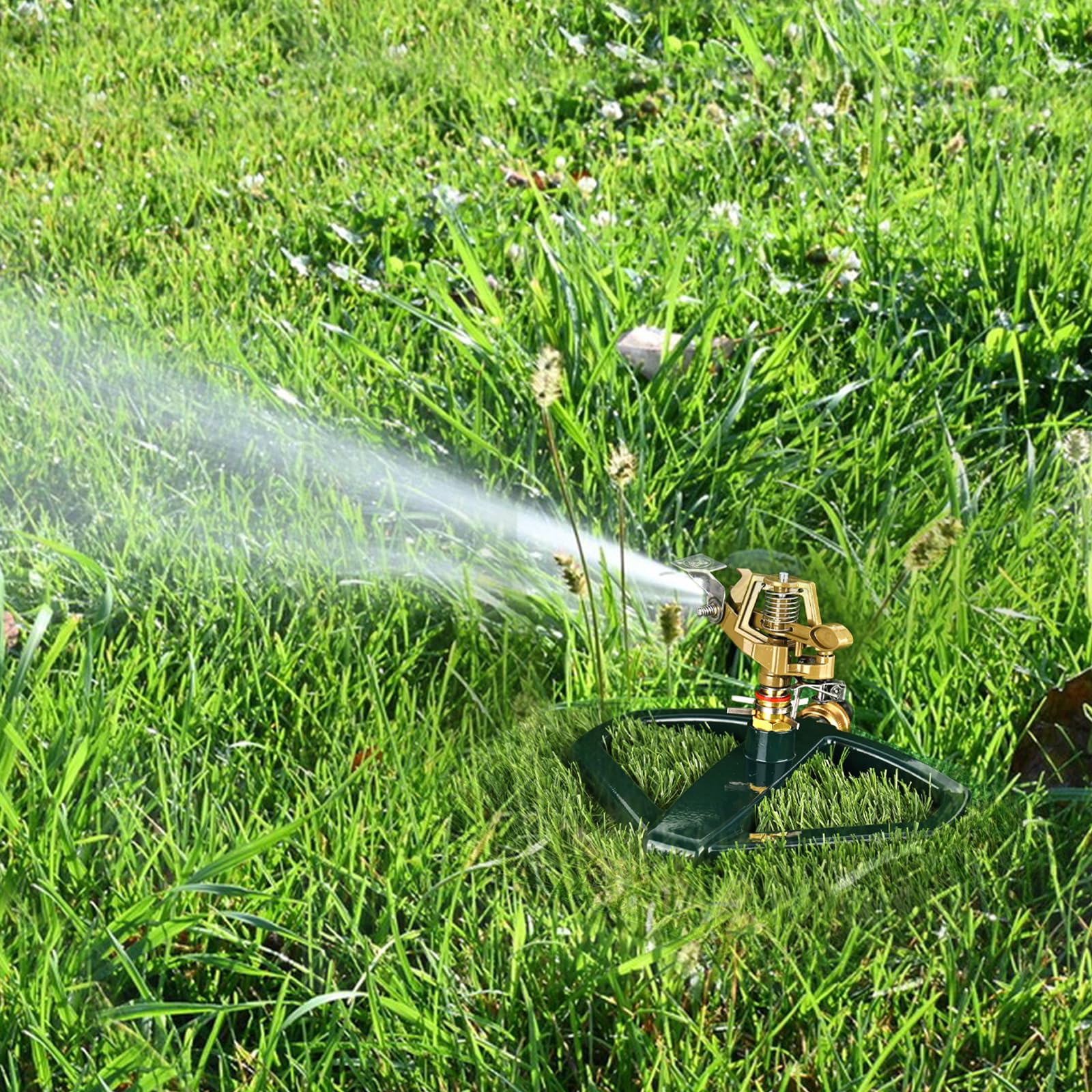 Arroseurs pour Jardin à Impact pulsé avec Base en métal, arroseur pelouse, arroseur Circulaire à Impulsion en Zinc, pour Irrigation de Cour et d'herbe, arroseur de pelouse à 360 degrés