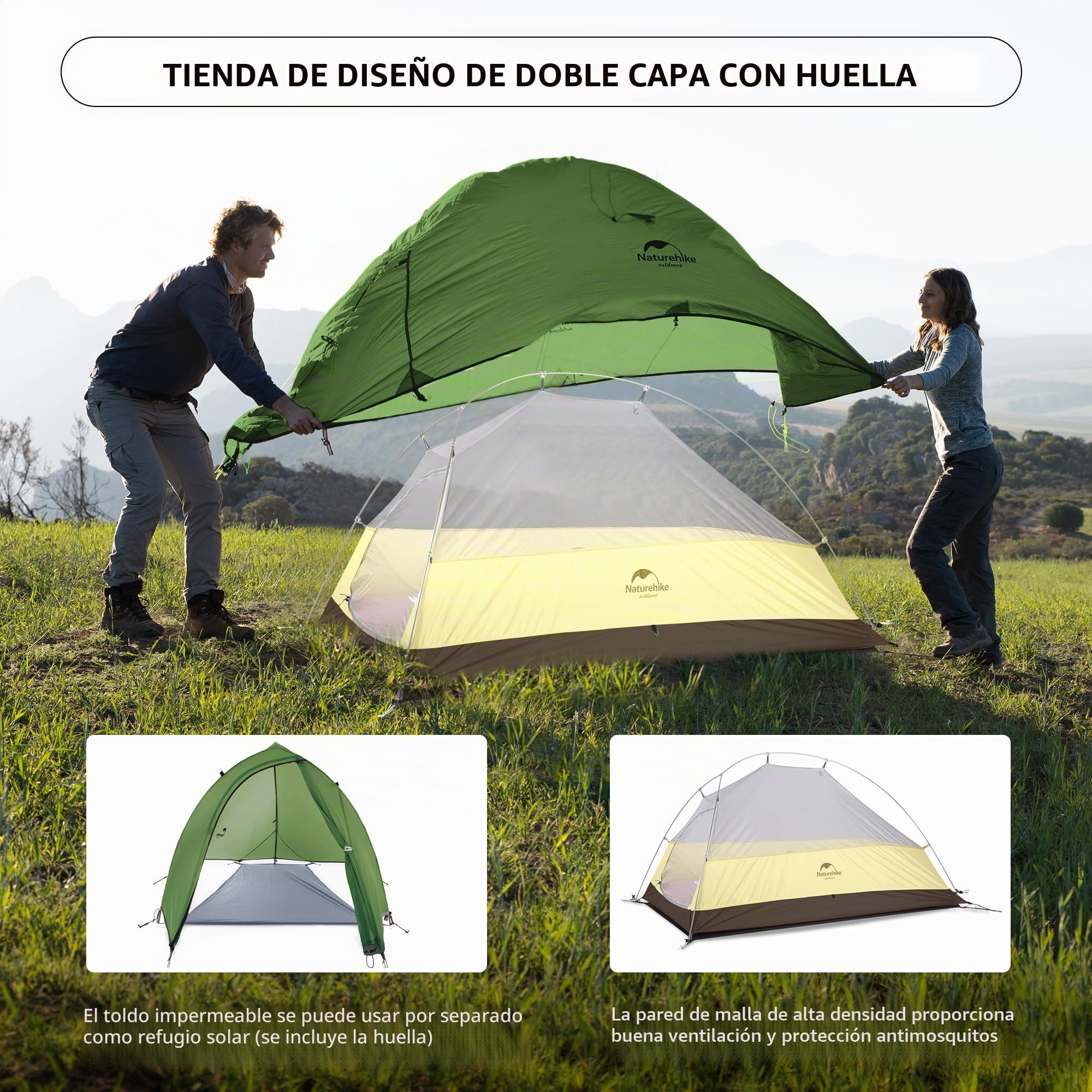 Naturehike Cloud up 1 Persona Carpa para Mochileros para Carpa de Cúpula Ligera para Acampar y Senderismo para 1 Hombre (Bosque Verde 20D)