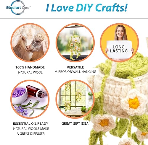 Miniatura 2 de GLACIART ONE Adorno colgante para interior del automóvil  Divertidos y mullidos accesorios de espejo retrovisor de lana de ganchillo  Ideal como