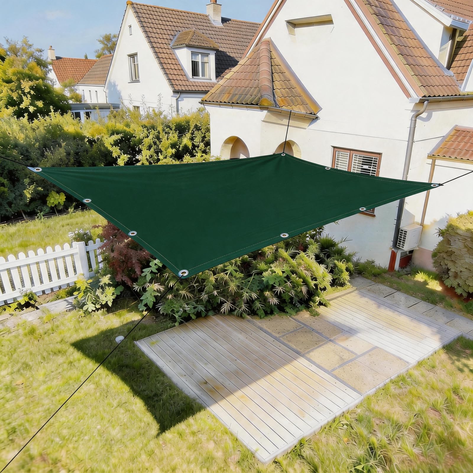Voile d'ombrage 7x7m vert foncé imperméable et filet de protection pour terrasse