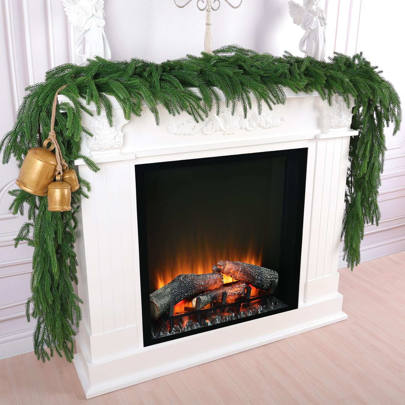 Rowfad Künstliche Norfolk-Kiefer-Girlanden, realistische Weihnachtsgirlande, künstliches Wintergrün für den Urlaub, Tischdekoration, Kaminsims, Wand, Innen- und Außenbereich, Weihnachtsdekoration (7,6