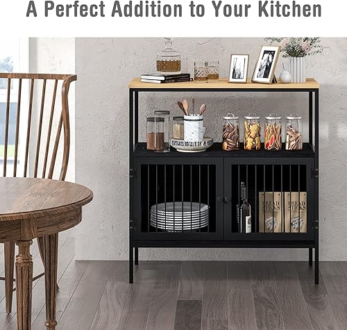 Miniatura 4 de Giantex Armario buffet, aparador con almacenamiento, armario de cocina con armario de 2 puertas, estante abierto, mesa espaciosa, credenza de pie