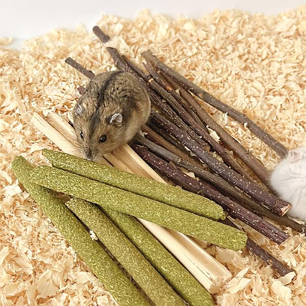 300g - Juguetes para masticar roedores - Dulce Bambúo, Madera de Manzano, Heno de Timoteo - Palitos de Dentición Rica en Fibras para Conejos, Conejillos de Indias, Hamsters, Chinchillas - 5
