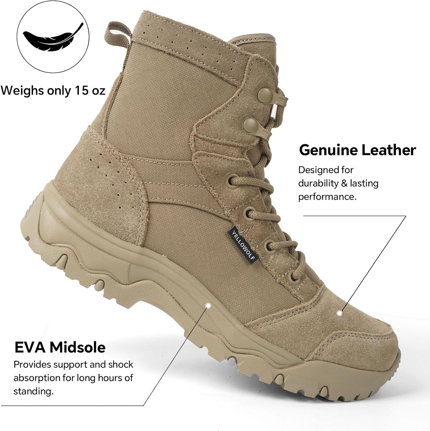 Women's 6 Inch Lightweight Tactical Combat Boots - Army Desert Boots - Image 4