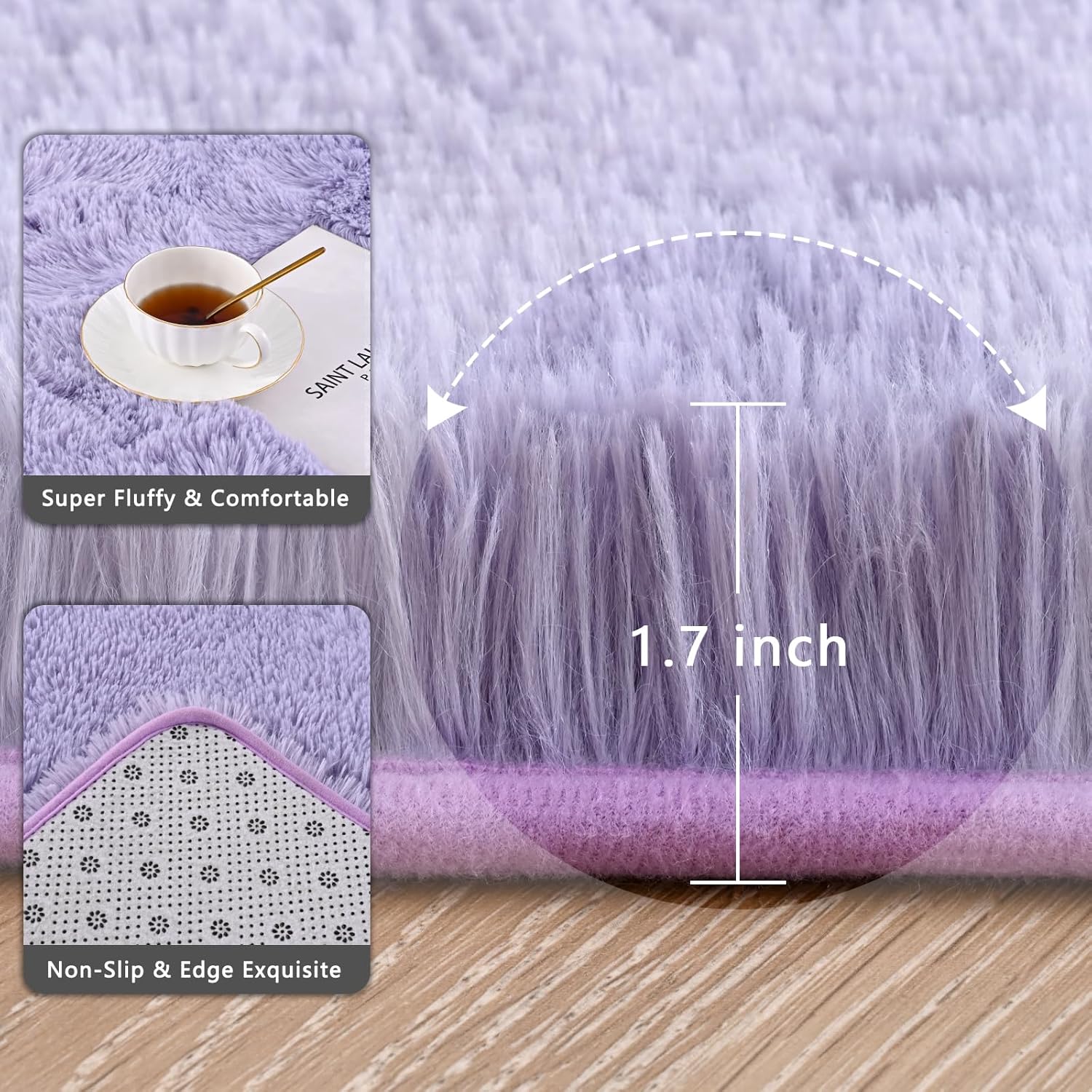 Lavender Runner Area Rugs for Bedroom Living Room, 2x6 Feet Fluffy Bedside Rugs, Soft Shaggy Carpet Rug for Kids Room Nursery, Purple Cute Rugs for Girls Boys Dorm Room Home Decor