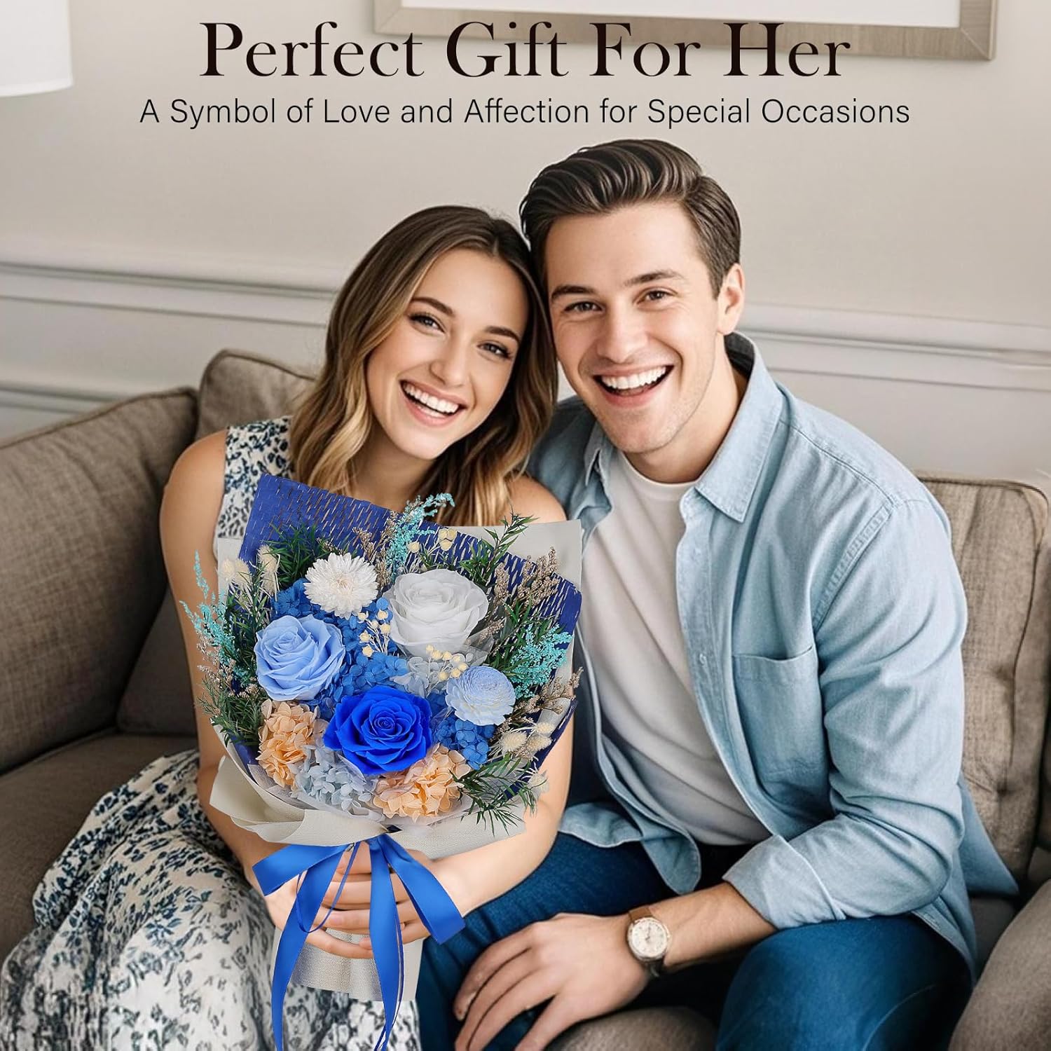Preserved Flowers Bouquet - Forever Flowers for Delivery, Real Eternal Roses Bouquet, Anniversary Birthday Valentine Gifts for Women Men Mom Grandma Her Wife Girlfriend, Blue - Image 5