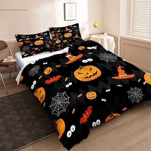 Miniatura 112 de Pumpkin Bedding Halloween Duvet Cover Set Funny Evil Pumpkin Pattern Design Black Halloween Bedding Set Queen 1 Duvet Cover 2 Pillowcases