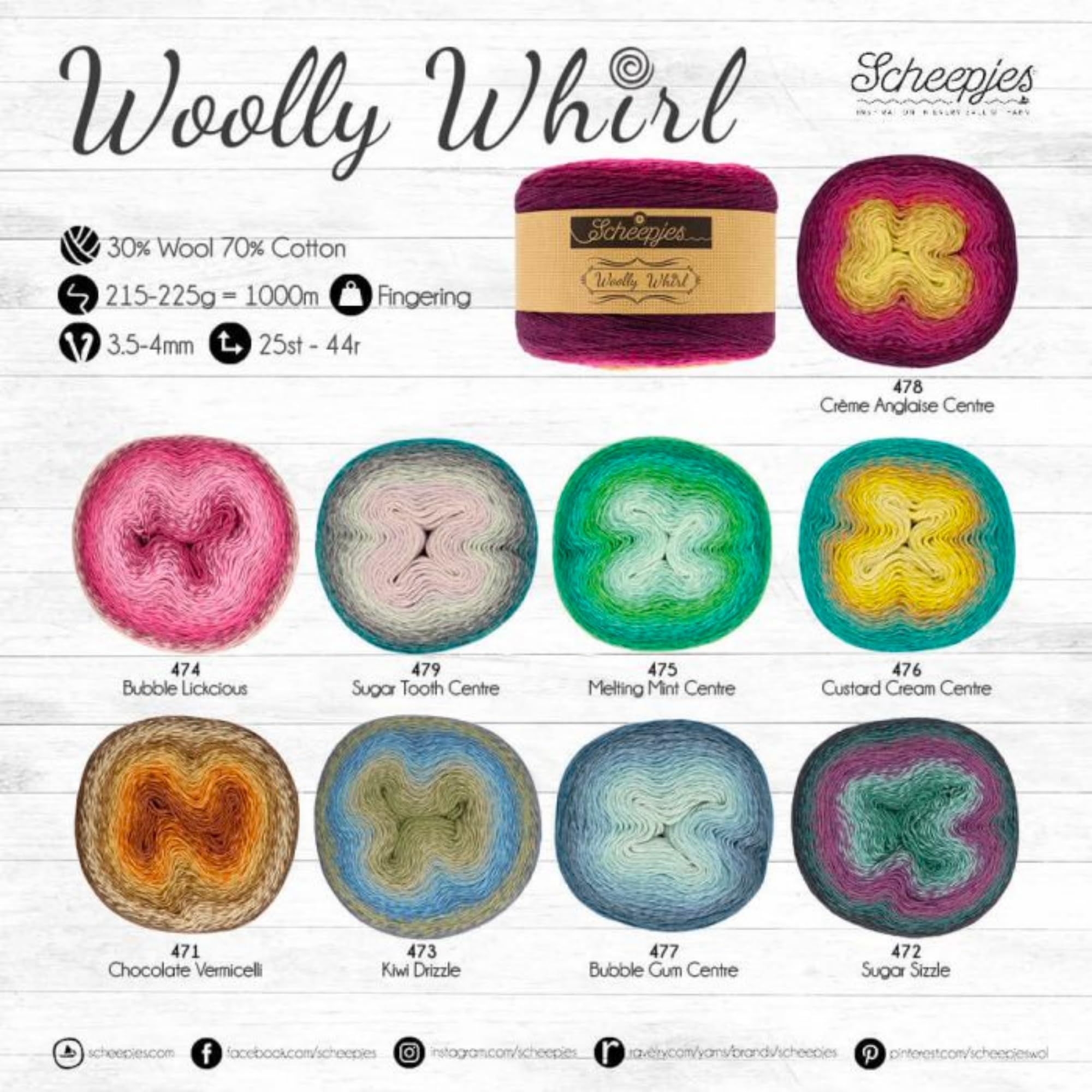 Scheepjes Woolly Whirl 1000m 478 Crème Anglaise Centre 3.5 mm 250 g Cotone Miscela Acrilica
