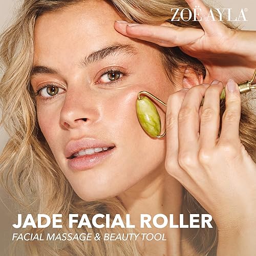 Miniatura 2 de Zoe Ayla - Rodillo facial de cristal de jade, 1 unidad, rodillo facial para mujeres y hombres, masajeador facial de doble extremo, desinflador