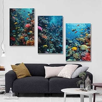 Amazon.co.jp: 3枚 水中世界のサンゴと魚たち 絵画 インテリア