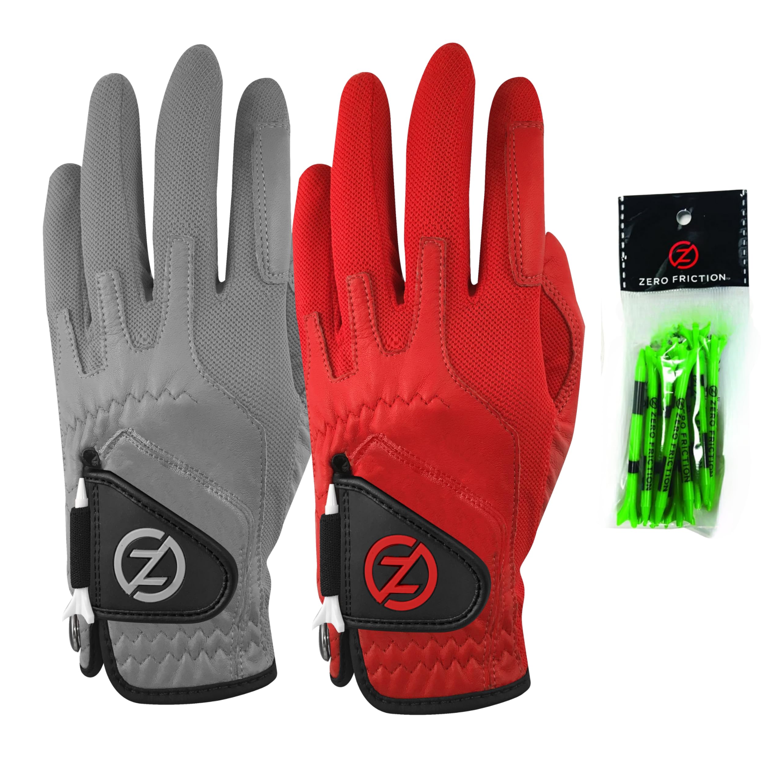 Zero Friction Men's Cabretta Elite Golf Glove 2 Pack, Includes Free Tee Pack, Universal-Fit