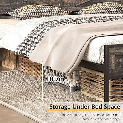 Miniatura 43 de Base de cama LED tamaño Queen con estación de carga y 4 cajones, plataforma de metal con cabecero de puertos USB, marco de cama de granja con luces