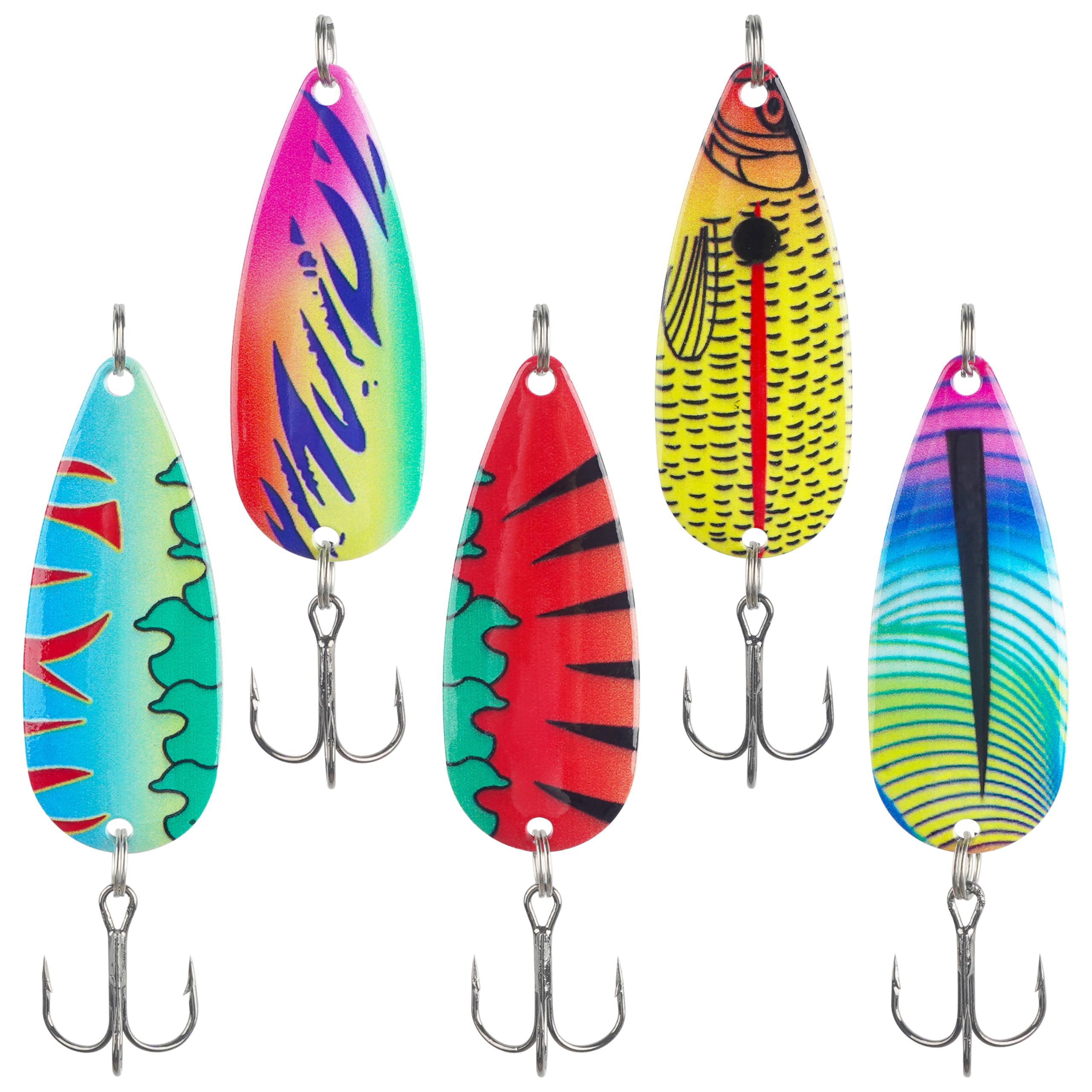 5pcs Fishing Spoons Saltwater Fishing Lures Trolling Spoon Lure with Treble Hooks Metal Jigs Lures for Bass Trout Tuna Salmon Grouper Freshwater Saltwater