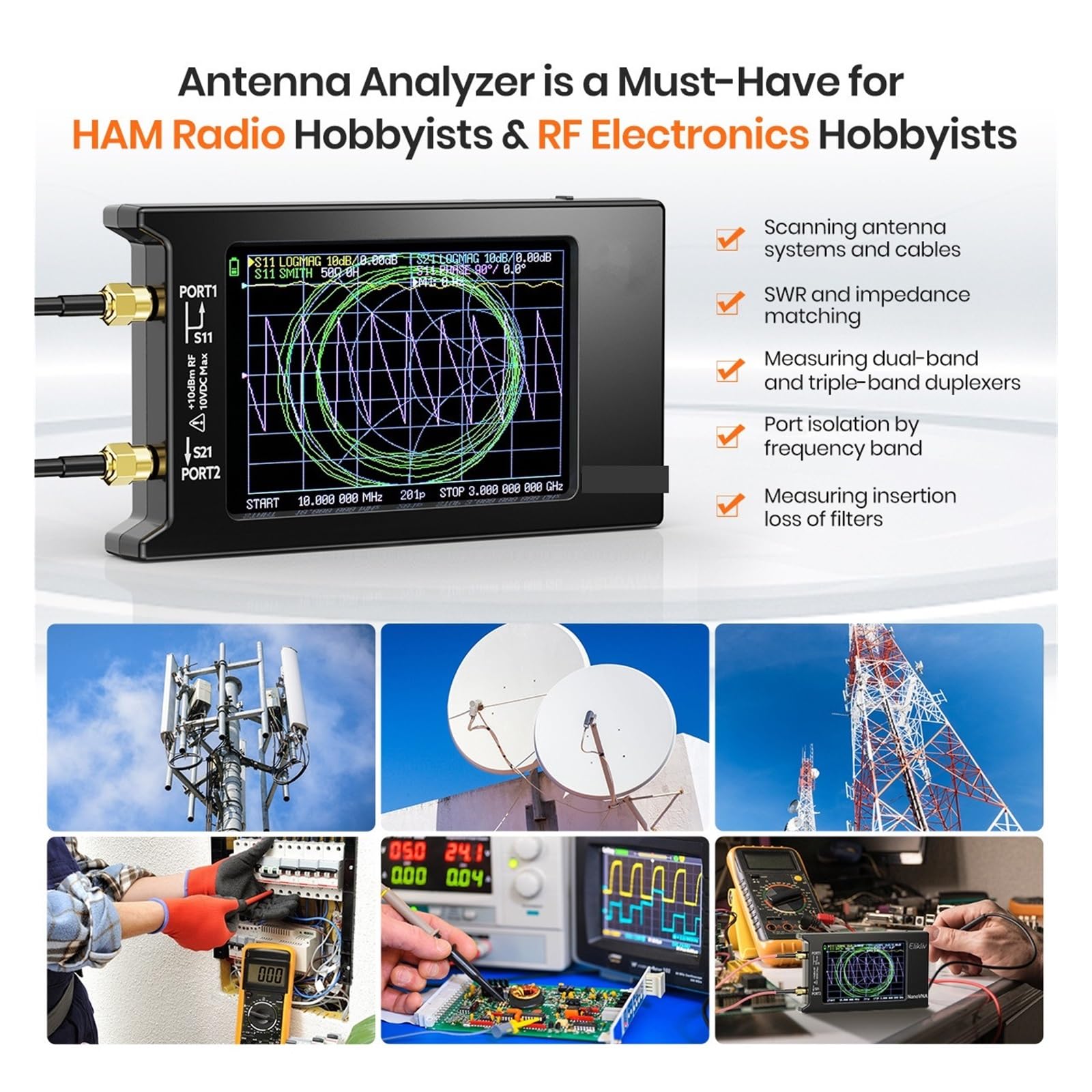 Analizator sieci bezprzewodowej 10k-1,5 GHz NanoVNA-H4 4-calowy wektorowy analizator sieci HF VHF UHF Analizator antenowy V4.3 z gniazdem karty SD Analiza siły sygnału