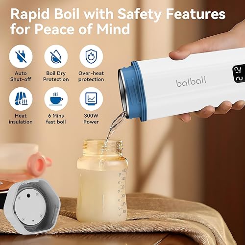 Miniatura 7 de balbali Hervidor de té portátil para viajes, 100-240 V de doble voltaje, 6 calentadores de agua portátiles eléctricos preestablecidos para hervir,