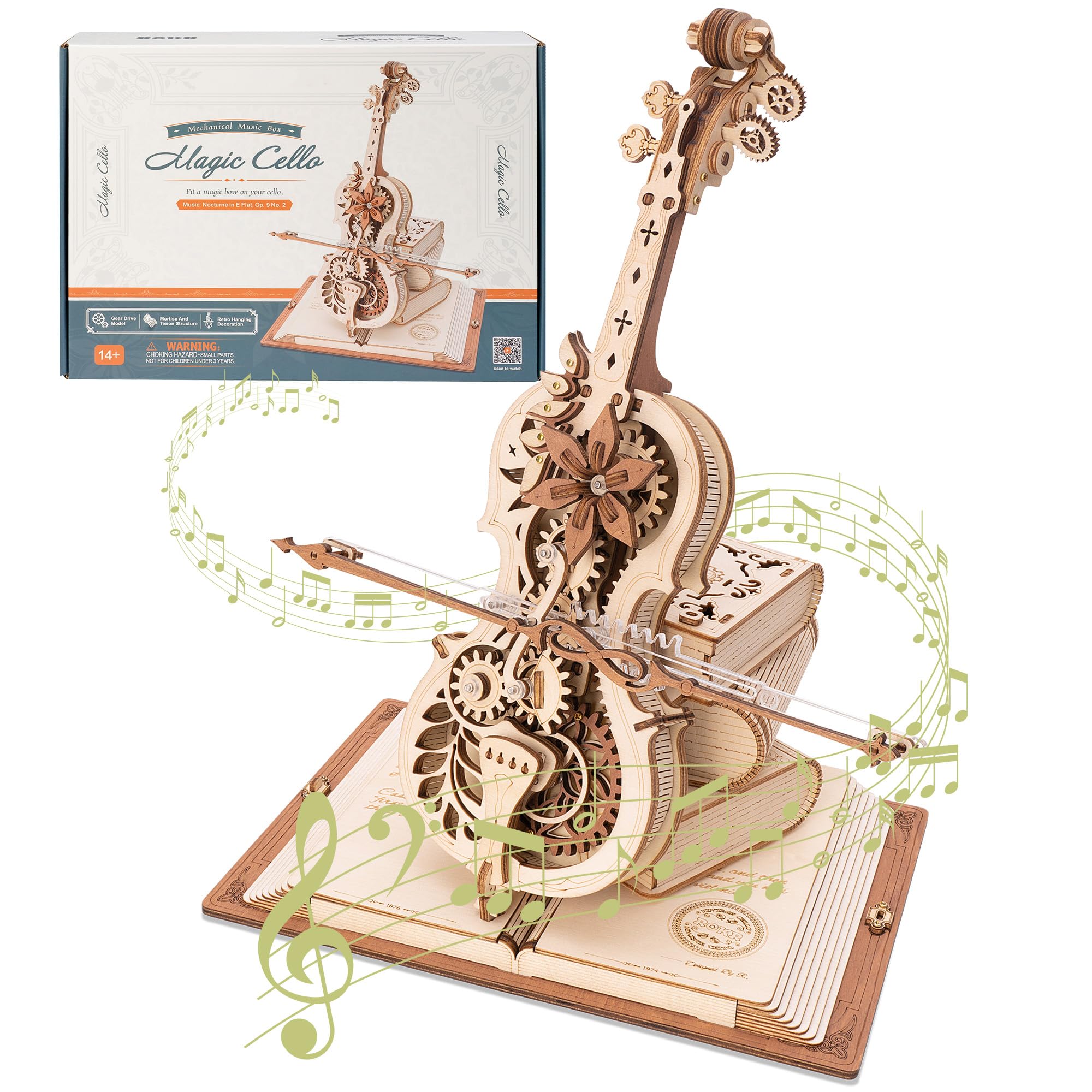 AMK63 Magic Cello Adults 3D Puzzles -3D Wooden Puzzles for Adults - Wooden Music Box Puzzle to Build - Unique Music Gift Hobby Kits