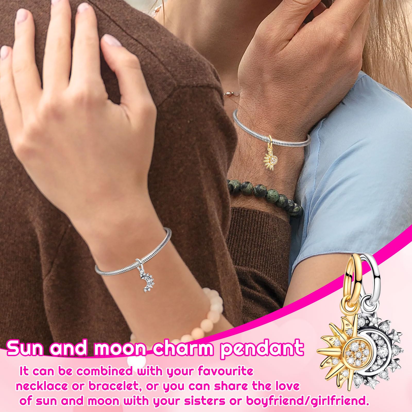 SoundZero Błyszczące słońce i księżyc Boże Narodzenie Charm, Love Beads Wisiorki, Pojedyncze wisiorki dla kobiet