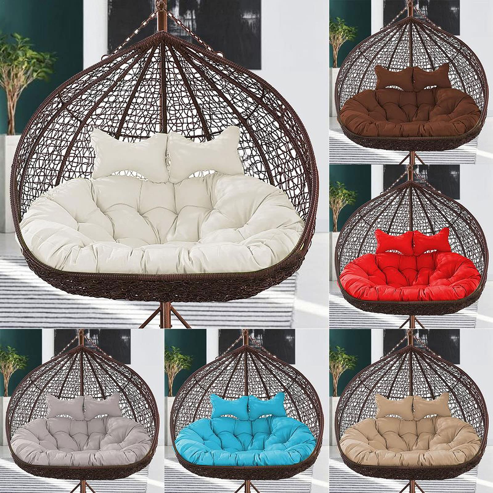 Cojín colgante para silla columpio, para 2 personas, grueso y lavable, cojín doble para columpio de jardín, color gris, 140 x 110 cm