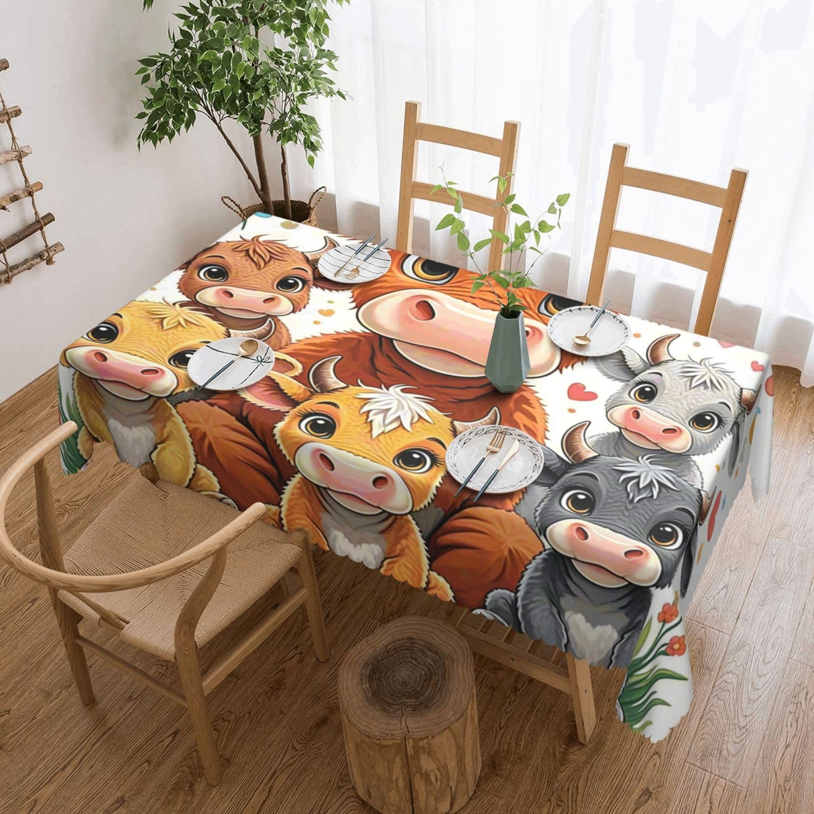 FekiLoot Rectangle Tablecloth 54 X 72 Inch, Classic Stain ‎Resistant Table Cloth Reusable Washable Table Cover Cow Tabletop Decor for Kitchen Dining Party Indoor Outdoor Use